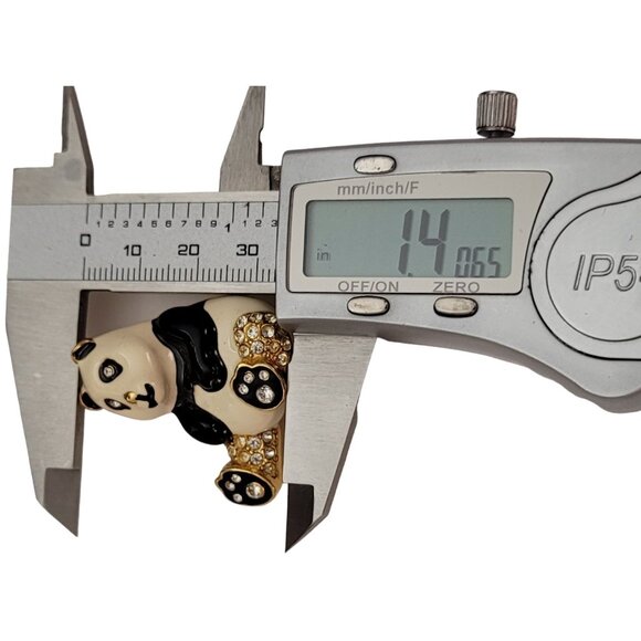 PEP Erwin Pearl Black White Enamel Clear Rhinestone Panda Bear Brooch Pin, E778 - Picture 7 of 8